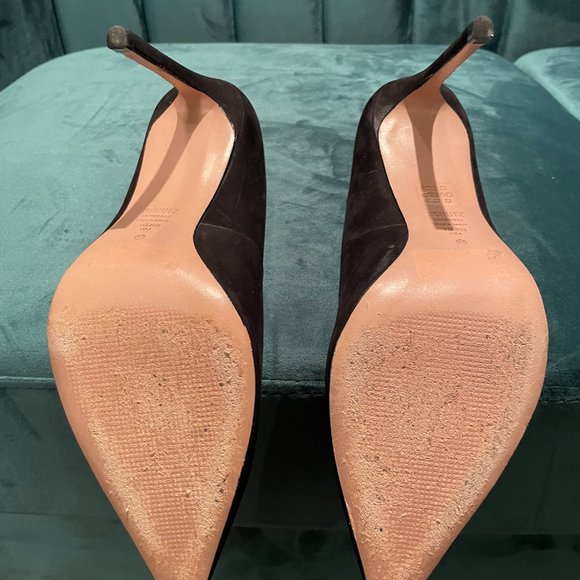 Schutz 10.5B "Lou" Microsuede Pointed Toe Black Pumps - Picture 4 of 5
